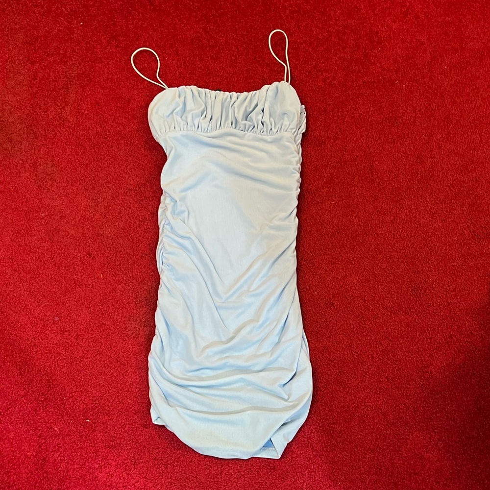 Hello Molly Light Blue Ruched/Cinched Mini Dress